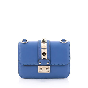 Valentino Glam Lock Shoulder Bag Leather Mini Blue 2608701