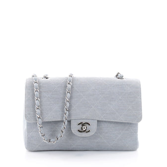 Chanel Classic Single Flap Bag Quilted Textured Fabric Medium Blue 2609502