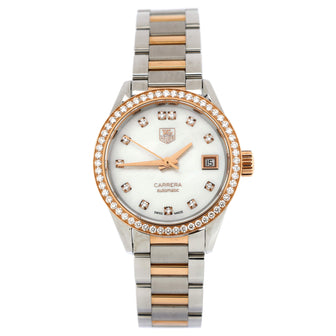 Tag Heuer Carrera Caliber 9 Automatic Watch Stainless Steel and Rose Gold with Diamond Bezel and Markers and Mother of Pearl 28