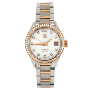 Tag Heuer Carrera Caliber 9 Automatic Watch Stainless Steel and Rose Gold with Diamond Bezel and Markers and Mother of Pearl 28