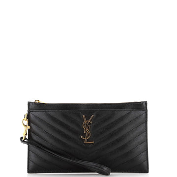 Saint Laurent Classic Monogram Zip Bill Pouch Matelasse Chevron Leather Large