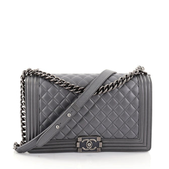 Chanel Boy Flap Bag Quilted Lambskin New Medium Gray 2609901