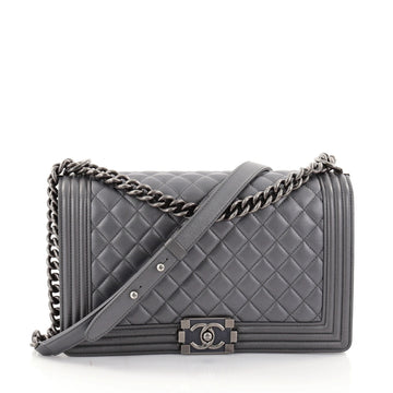 Chanel Boy Flap Bag Quilted Lambskin New Medium Gray 2609901