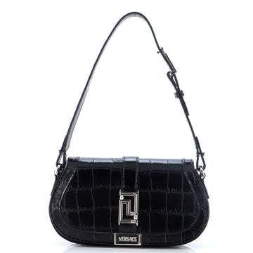Versace Greca Goddess Shoulder Bag Crocodile Embossed Leather Mini
