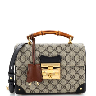 Gucci Padlock Bamboo Shoulder Bag GG Coated Canvas Small