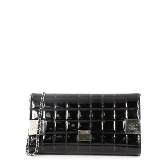 Chanel Chocolate Bar Chain Clutch Quilted Patent Black 2610201