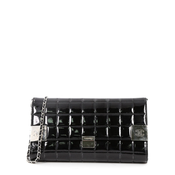 Buy Chanel Chocolate Bar Chain Clutch Quilted Patent Black 2610201