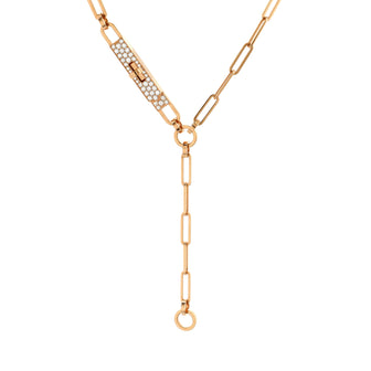 Hermes Kelly Chaine Lariat Necklace 18K Rose Gold and Pave Diamonds Small