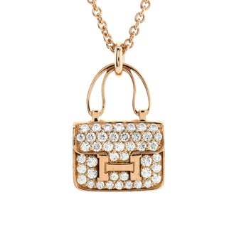 Hermes Amulettes Constance Pendant NM Necklace 18K Rose Gold and Diamonds