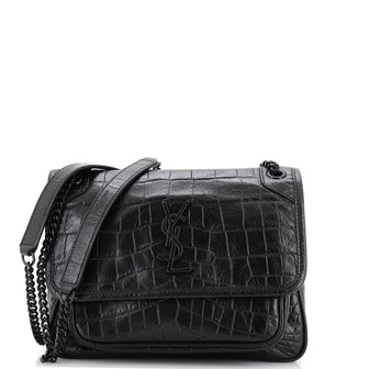 Saint Laurent Niki Chain Flap Bag Crocodile Embossed Leather Baby