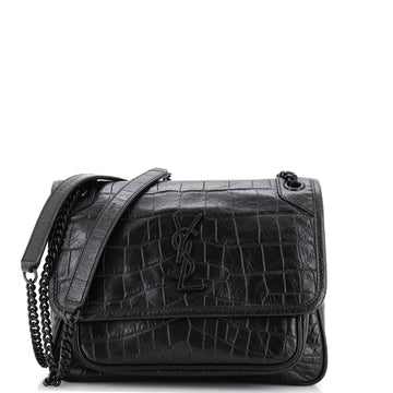 Saint Laurent Niki Chain Flap Bag Crocodile Embossed Leather Baby