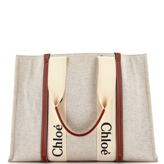 Chloe Woody Tote Canvas with Leather Large