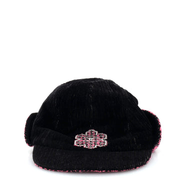 Chanel Coco Neige Trapper Cap Embroidered Corduroy with Tweed