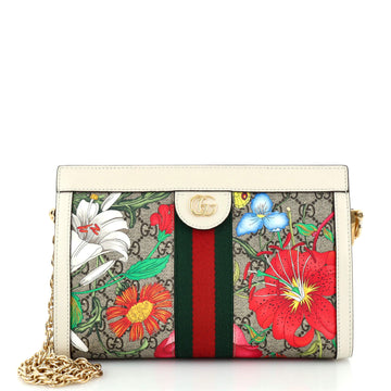Gucci Ophidia Chain Shoulder Bag Flora GG Coated Canvas Small