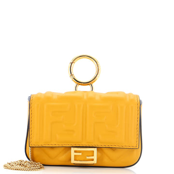 Fendi Chain Baguette Charm Bag Zucca Embossed Leather Nano