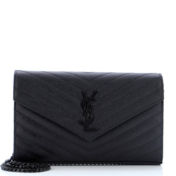 Saint Laurent Classic Monogram Wallet on Chain Matelasse Chevron Leather Medium