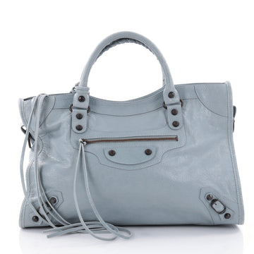 Balenciaga City Classic Studs Handbag Leather Medium Blue 2612201