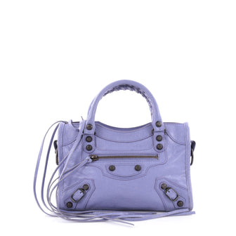 Balenciaga City Classic Studs Handbag Leather Mini Purple 2612204