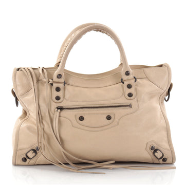 Balenciaga City Classic Studs Handbag Leather Medium Neutral 2612601