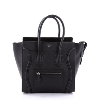 Celine Luggage Handbag Grainy Leather Micro Black 2613002