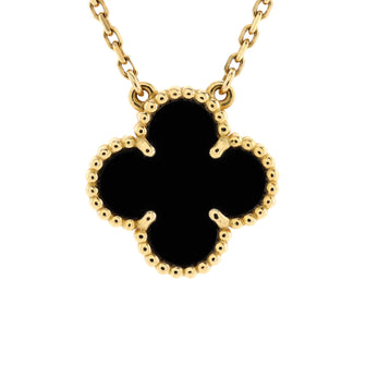 Van Cleef & Arpels Vintage Alhambra Pendant Necklace 18K Yellow Gold and Onyx
