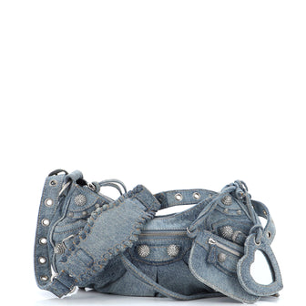Balenciaga Le Cagole Giant Studs Shoulder Bag Denim with Crystals Small