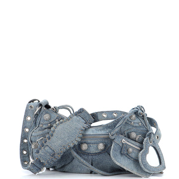 Balenciaga Le Cagole Giant Studs Shoulder Bag Denim with Crystals Small