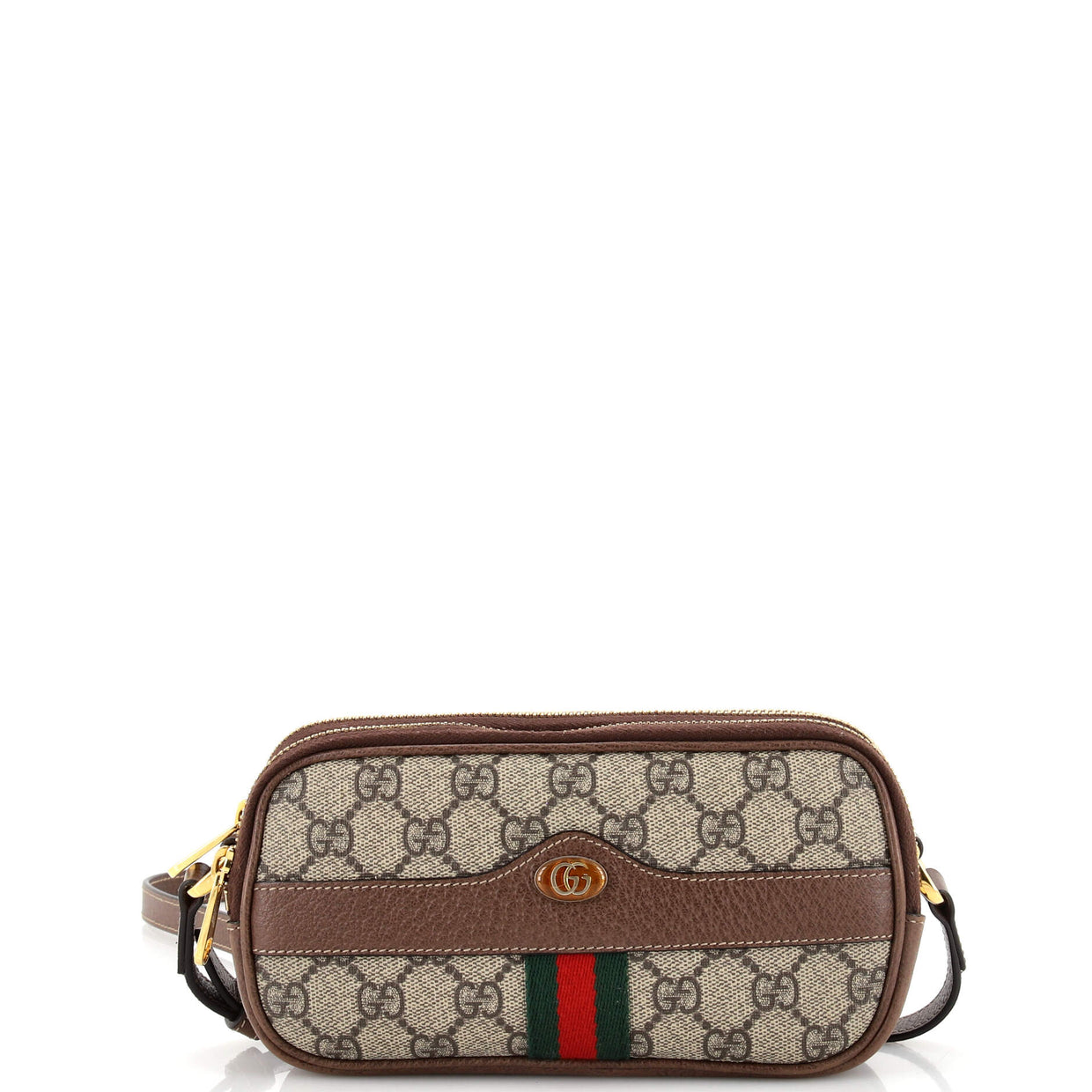 Gucci Ophidia Triple Zip Crossbody Bag GG Coated Canvas Mini Brown 2615261