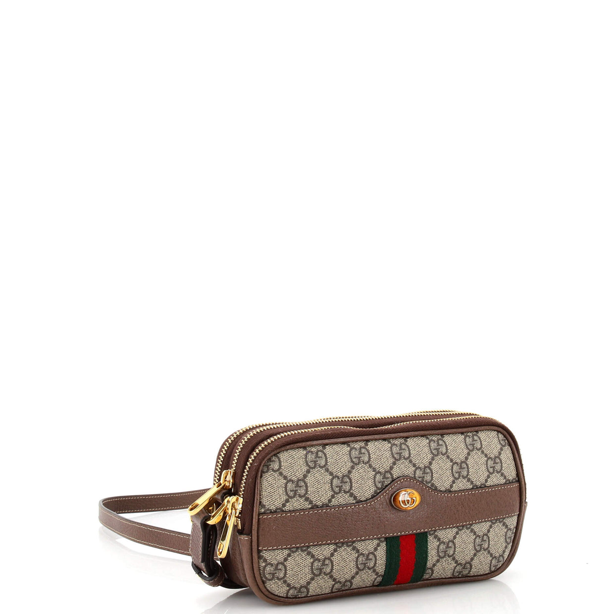 Gucci Ophidia Triple Zip Crossbody Bag GG Coated Canvas Mini Brown 2615261