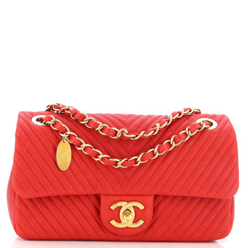 Chanel Medallion Charm Flap Bag Chevron Wrinkled Lambskin Medium