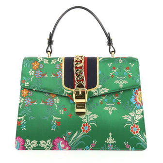 Gucci Sylvie Top Handle Bag Floral Jacquard Medium Green 2615901