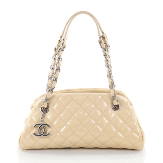 Chanel Just Mademoiselle Handbag Quilted Patent Small Yellow 2616003