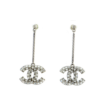 Chanel CC Baguette Drop Earrings Metal with Crystals