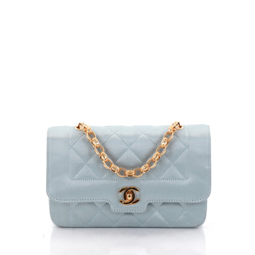 Chanel Vintage CC Chain Flap Bag Quilted Satin Mini Blue 2616102