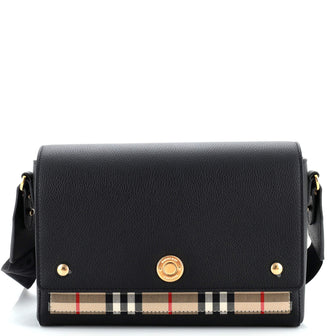 Burberry Note Crossbody Bag Leather with Vintage Check Canvas Medium