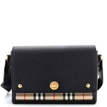 Burberry Note Crossbody Bag Leather with Vintage Check Canvas Medium