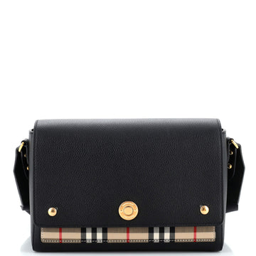 Burberry Note Crossbody Bag Leather with Vintage Check Canvas Medium