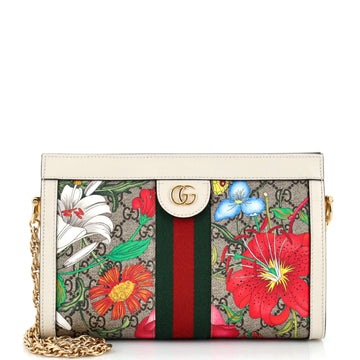 Gucci Ophidia Chain Shoulder Bag Flora GG Coated Canvas Small