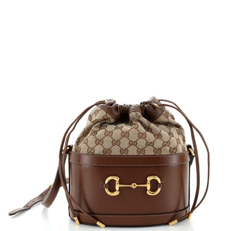 Gucci Horsebit 1955 Bucket Crossbody Bag Leather and GG Canvas Small