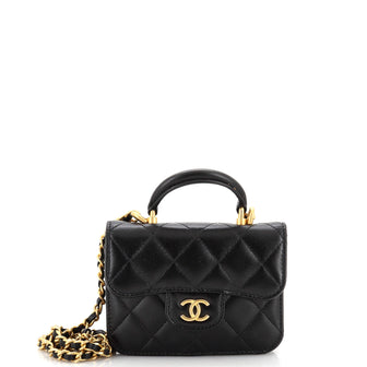 Chanel Top Handle Flap Coin Purse with Chain Quilted Lambskin