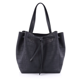 Celine Phantom Tie Cabas Tote Crocodile Embossed Leather Small Blue 2619605