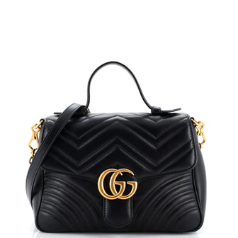 Gucci GG Marmont Top Handle Flap Bag Matelasse Leather Small