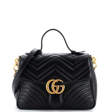 Gucci GG Marmont Top Handle Flap Bag Matelasse Leather Small