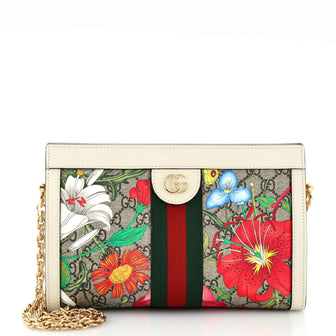 Gucci Ophidia Chain Shoulder Bag Flora GG Coated Canvas Small