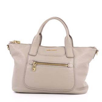 Miu Miu Front Pocket Convertible Satchel Leather Large Neutral 2621602