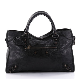Balenciaga City Giant Studs Handbag Leather Medium Black 2622402
