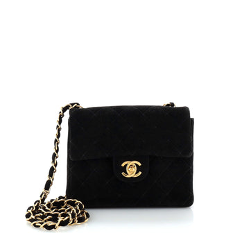 Chanel Vintage Square Classic Single Flap Bag Quilted Suede Mini