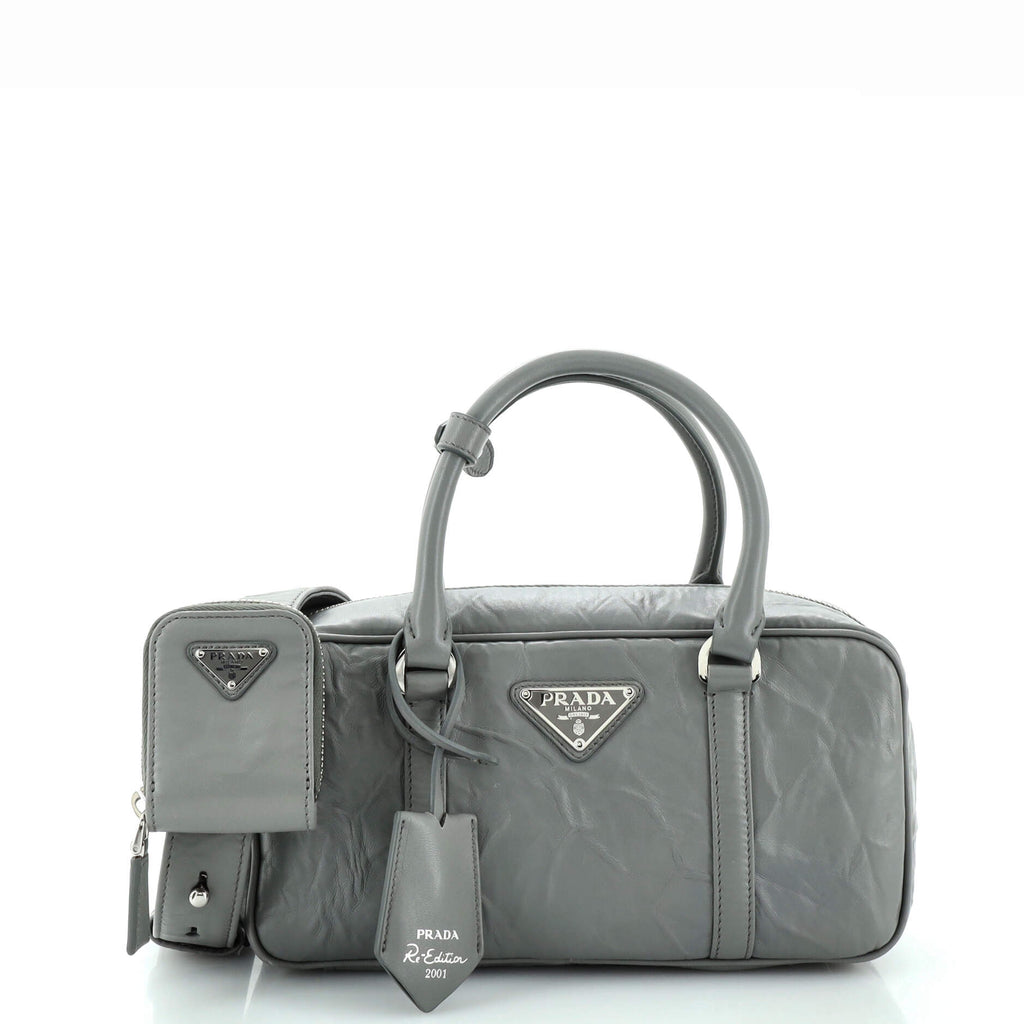 Prada Re-Edition Top Handle Bauletto Bag Nappa Antique Medium Gray