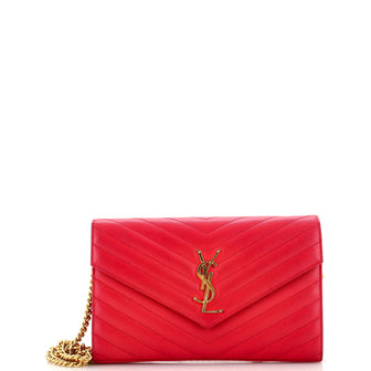 Saint Laurent Classic Monogram Wallet on Chain Matelasse Chevron Leather Medium