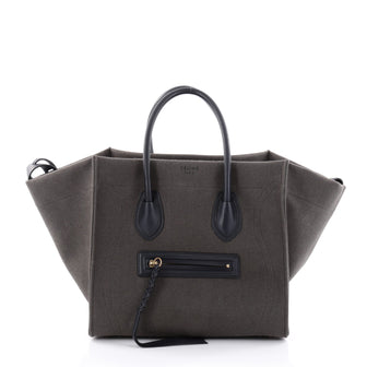 Celine Phantom Handbag Canvas with Leather Medium Green 2623602